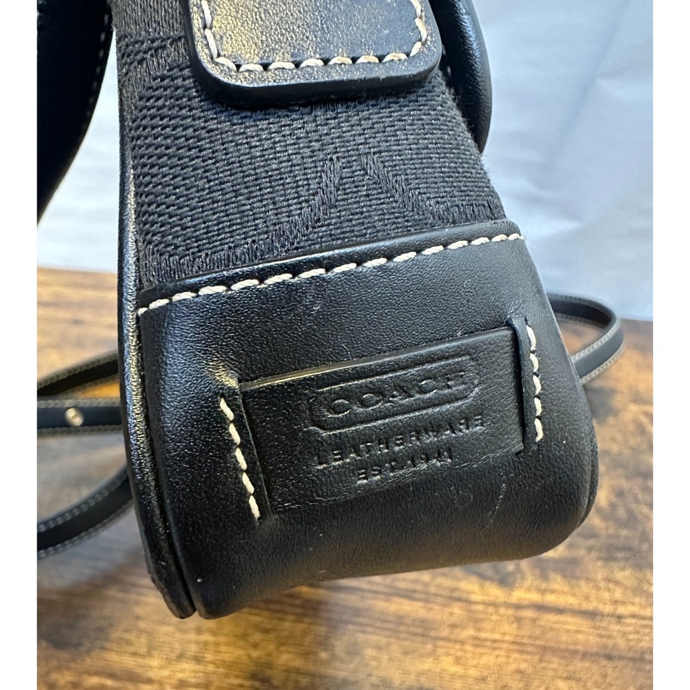 Coach Signature Mini Field Bag Black Jacquard Leather Crossbody Y2K Logo 6844 - Picture 14 of 16